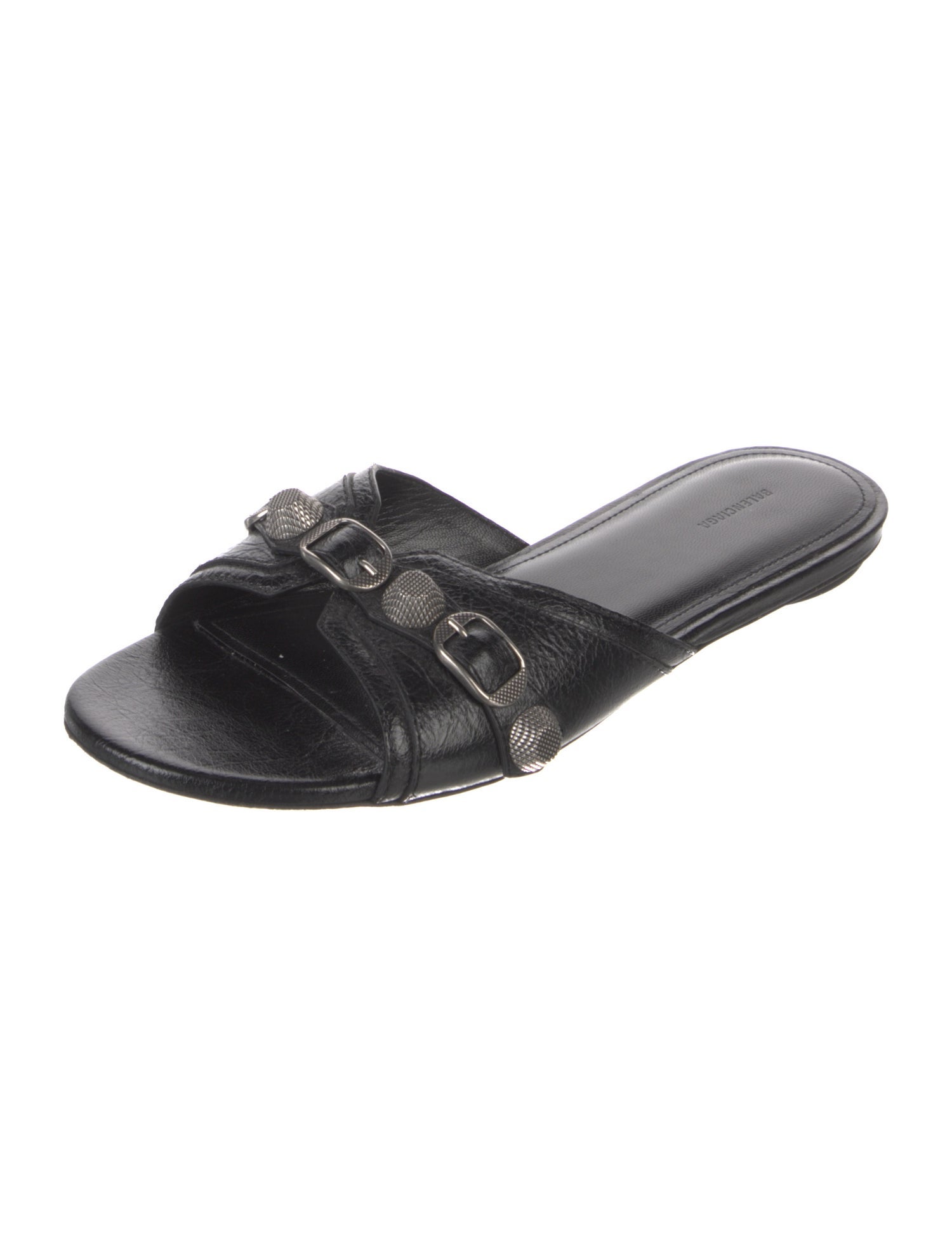 Balenciaga Leather Studded Accents Slides