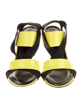 Balenciaga Leather Colorblock Pattern Slingback Sandals