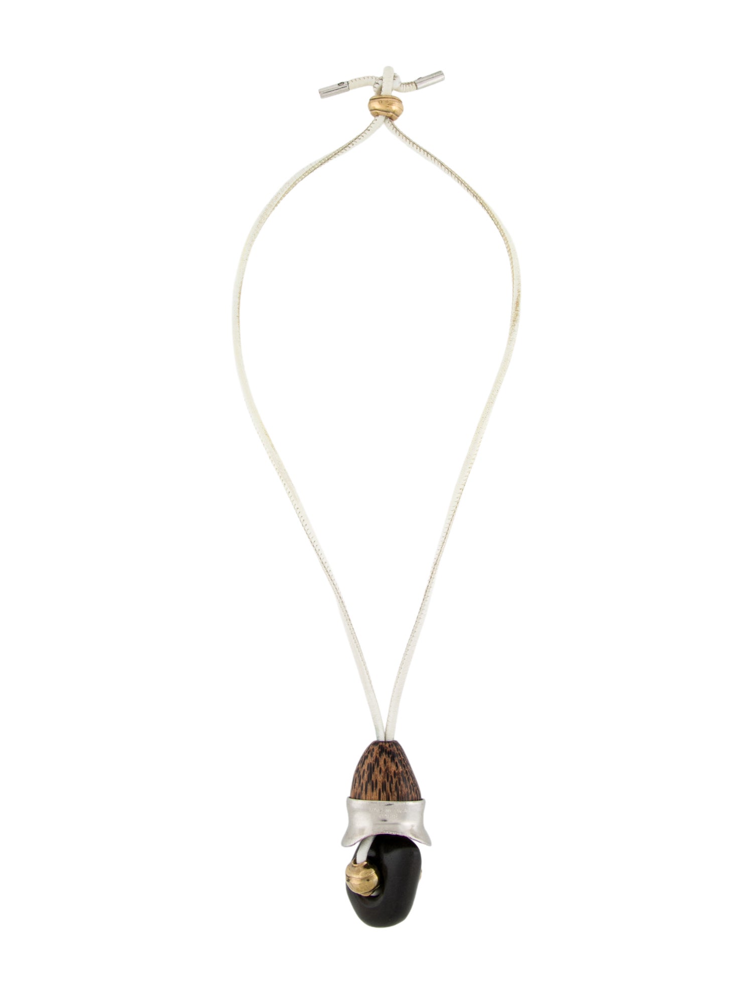 Balenciaga Wood & Leather Adjustable Pendant Necklace