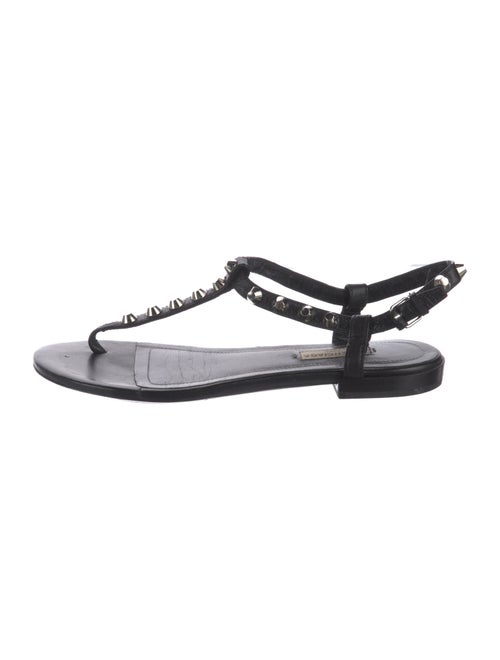 Balenciaga Rockstud Accents Leather T-Strap Sandals
