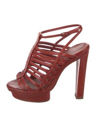 Balenciaga Leather Cutout Accent T-Strap Sandals