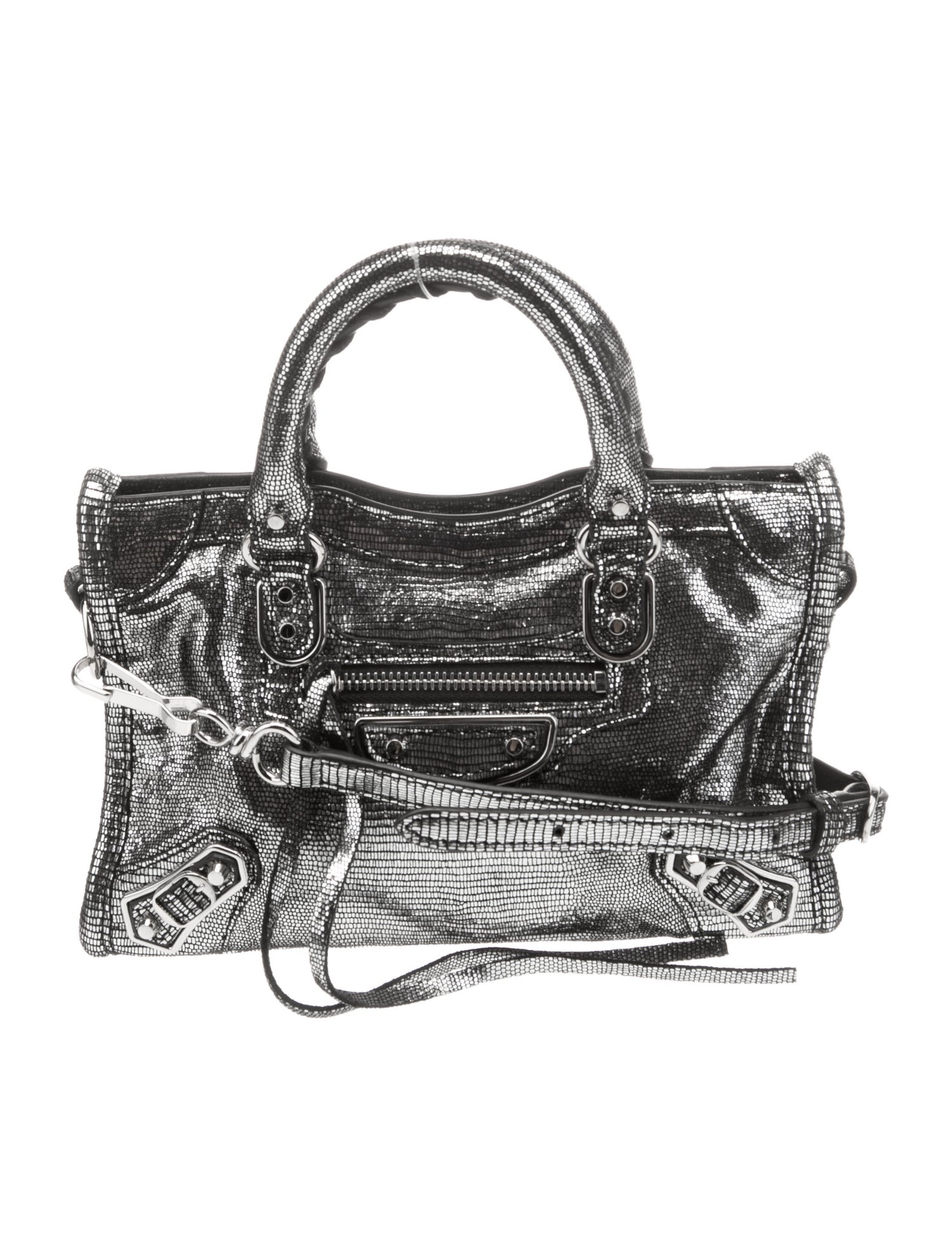 Balenciaga Calfskin Motocross City Metallic Edge Nano