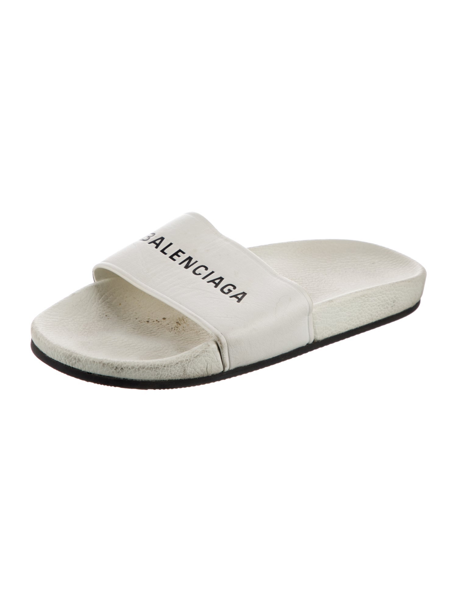 Balenciaga Leather Graphic Print Slides