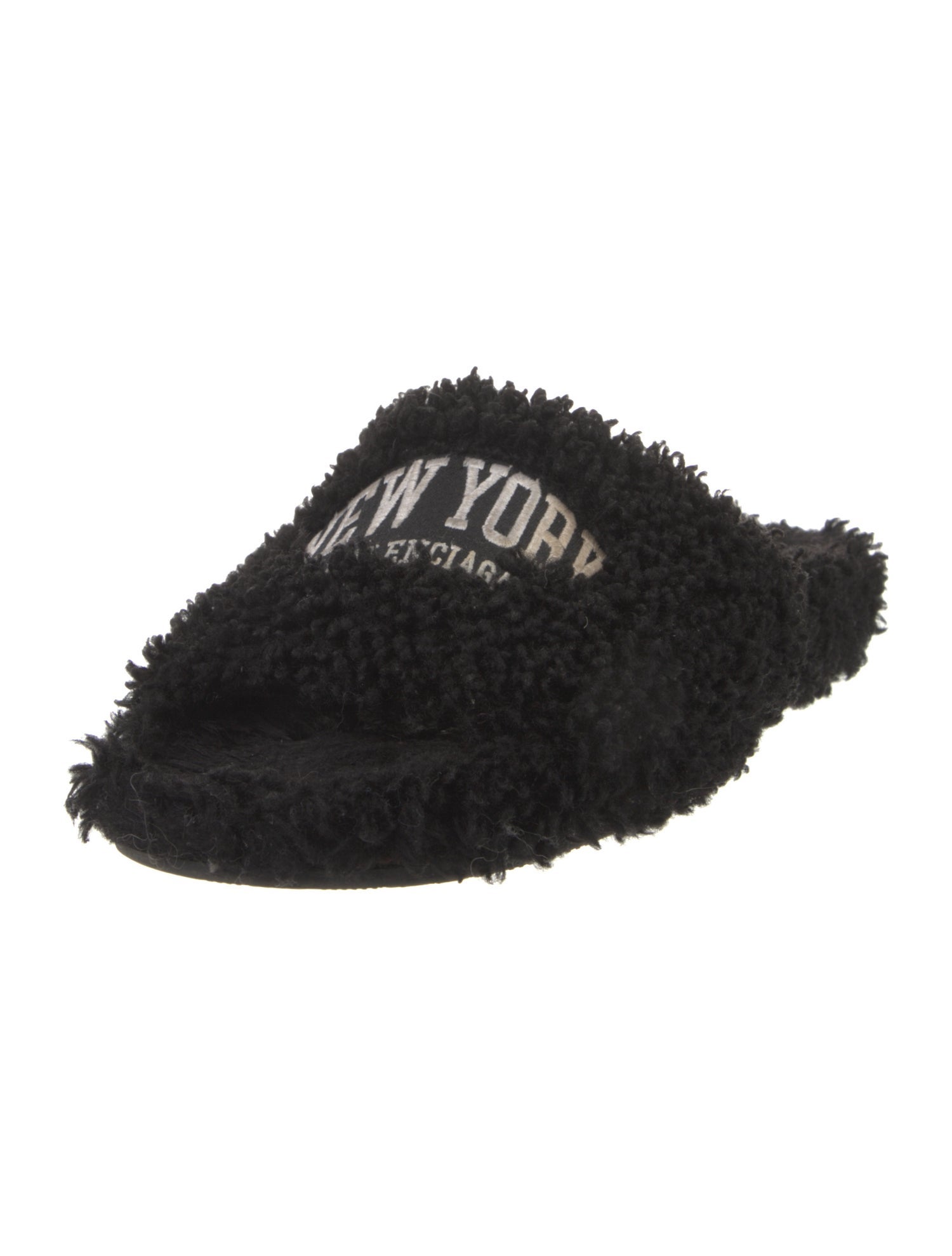 Balenciaga Shearling Graphic Print Slides