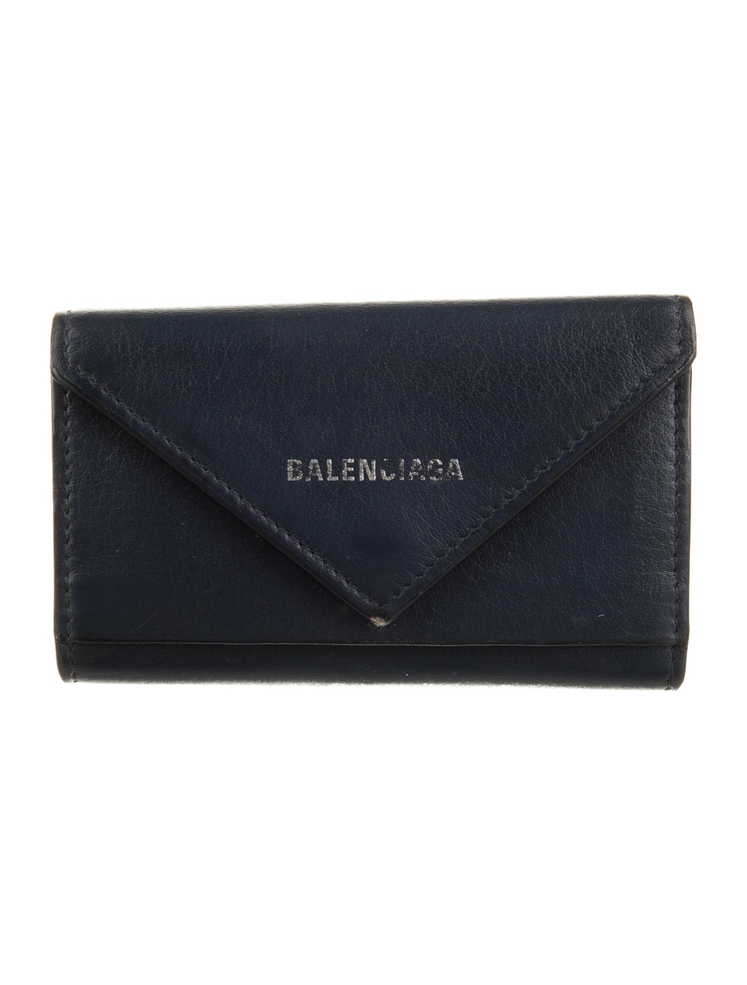 Balenciaga Leather Trifold Wallet In Navy