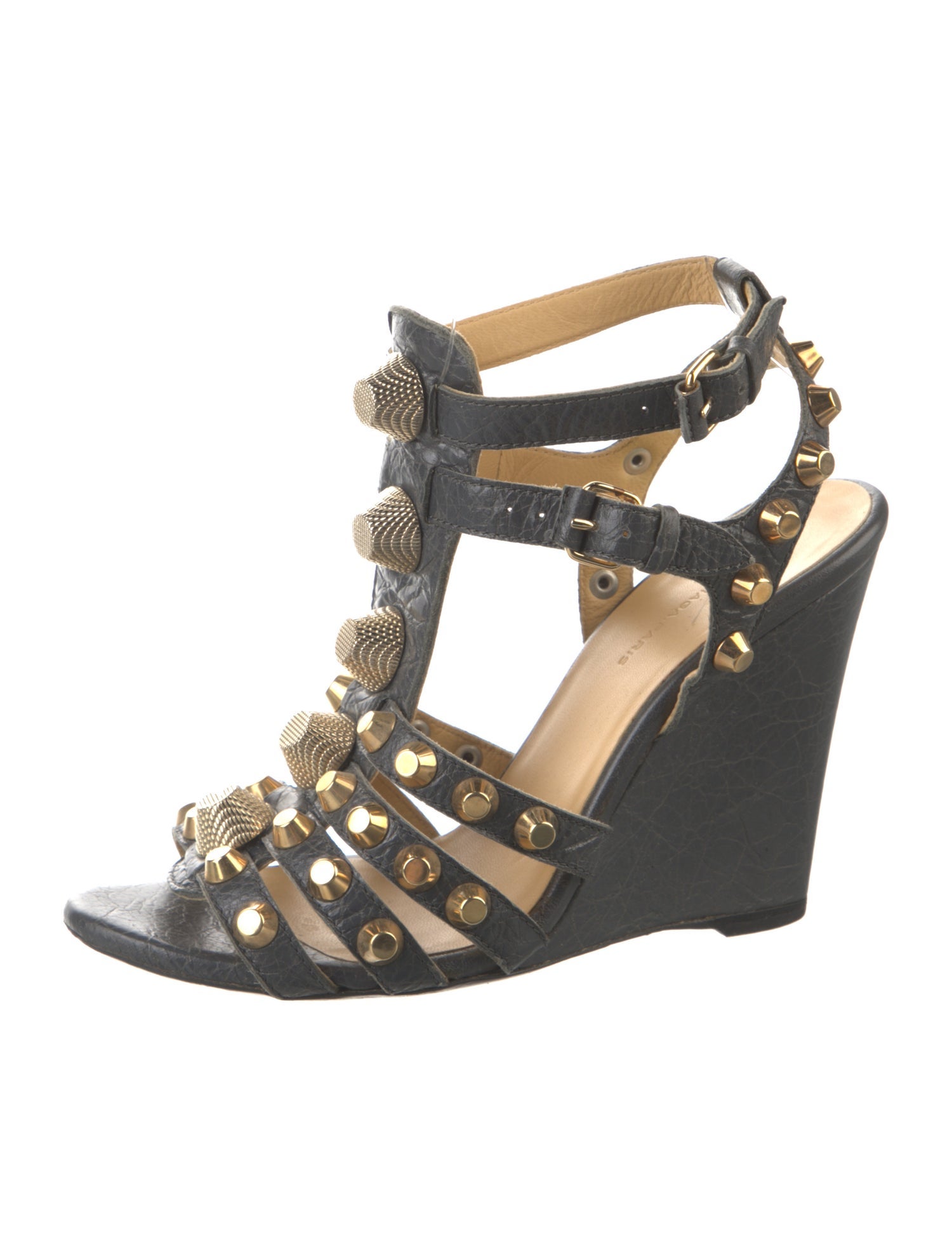 Balenciaga Leather Studded Accents Gladiator Sandals
