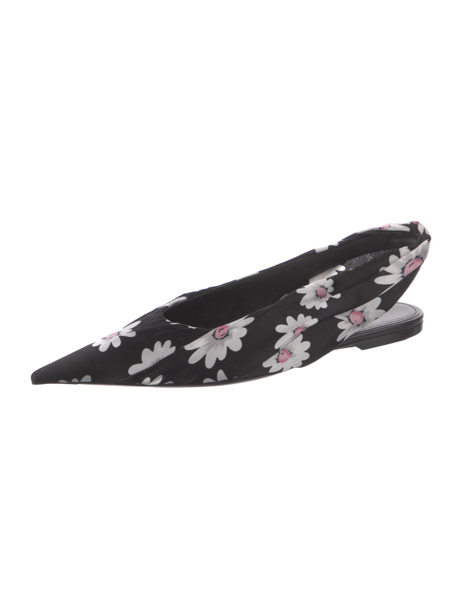 Balenciaga Satin Floral Print Slingback Flats