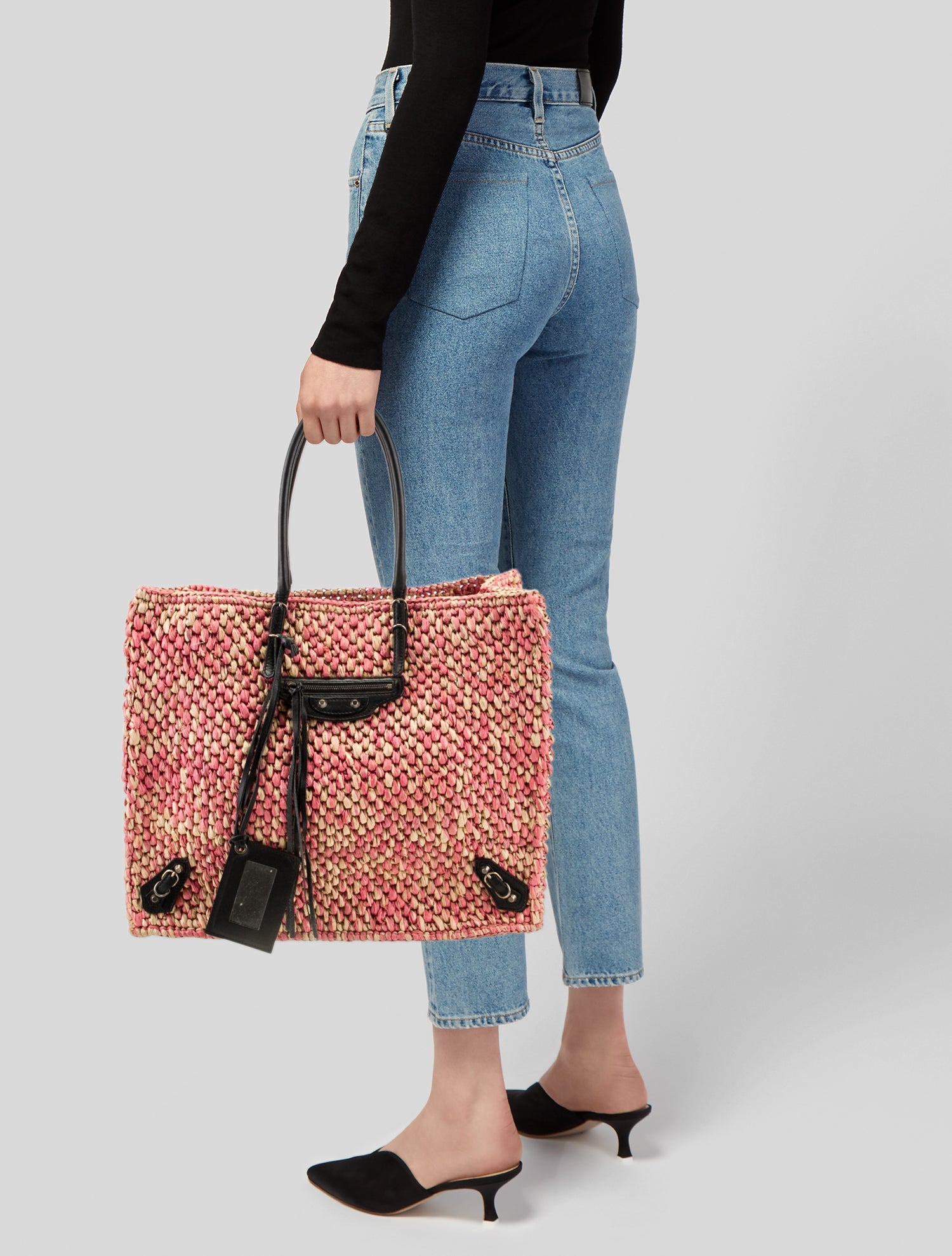 Balenciaga Raffia Motocross Classic Raffia Panier Tote