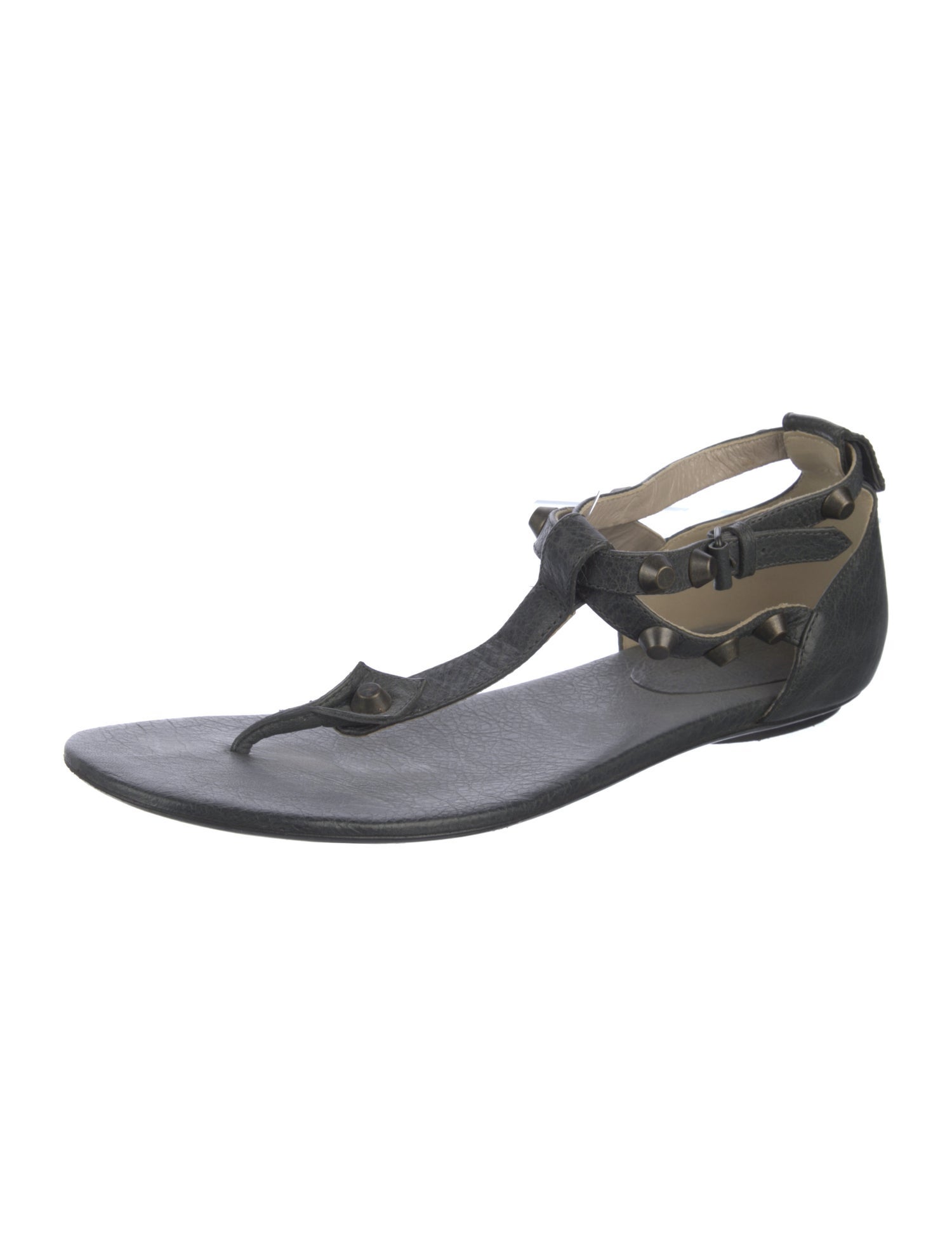 Balenciaga Leather Studded Accents T-Strap Sandals