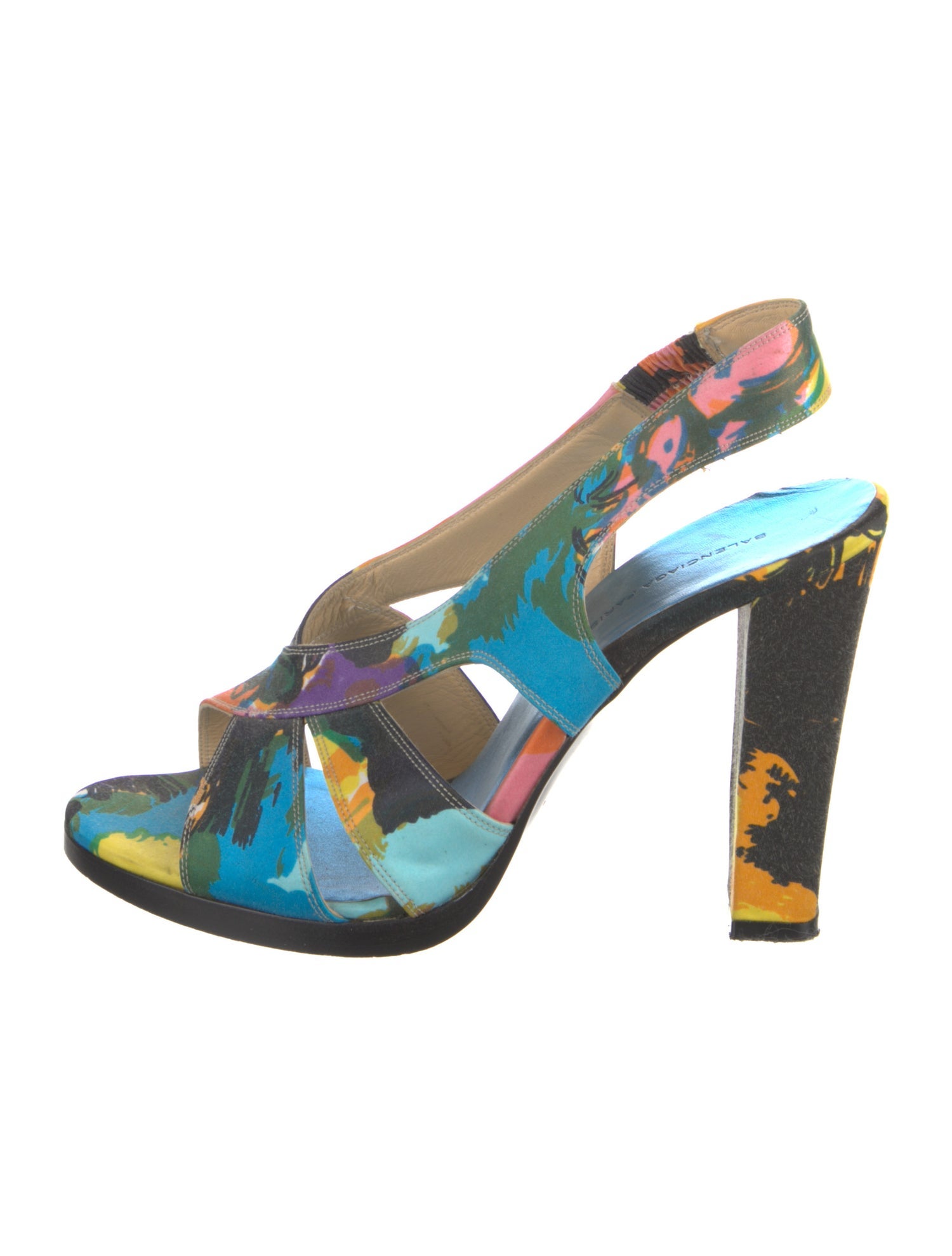 Balenciaga Satin Printed Slingback Sandals