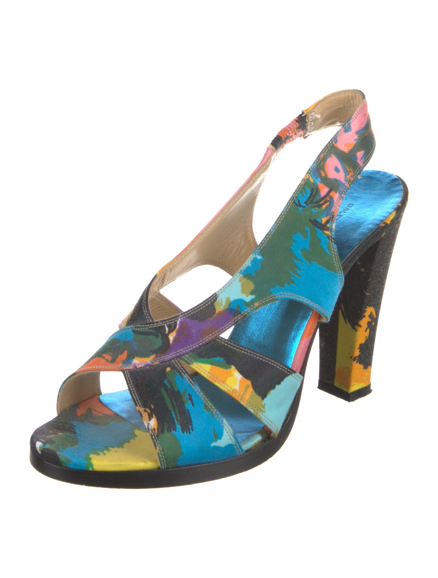 Balenciaga Satin Printed Slingback Sandals