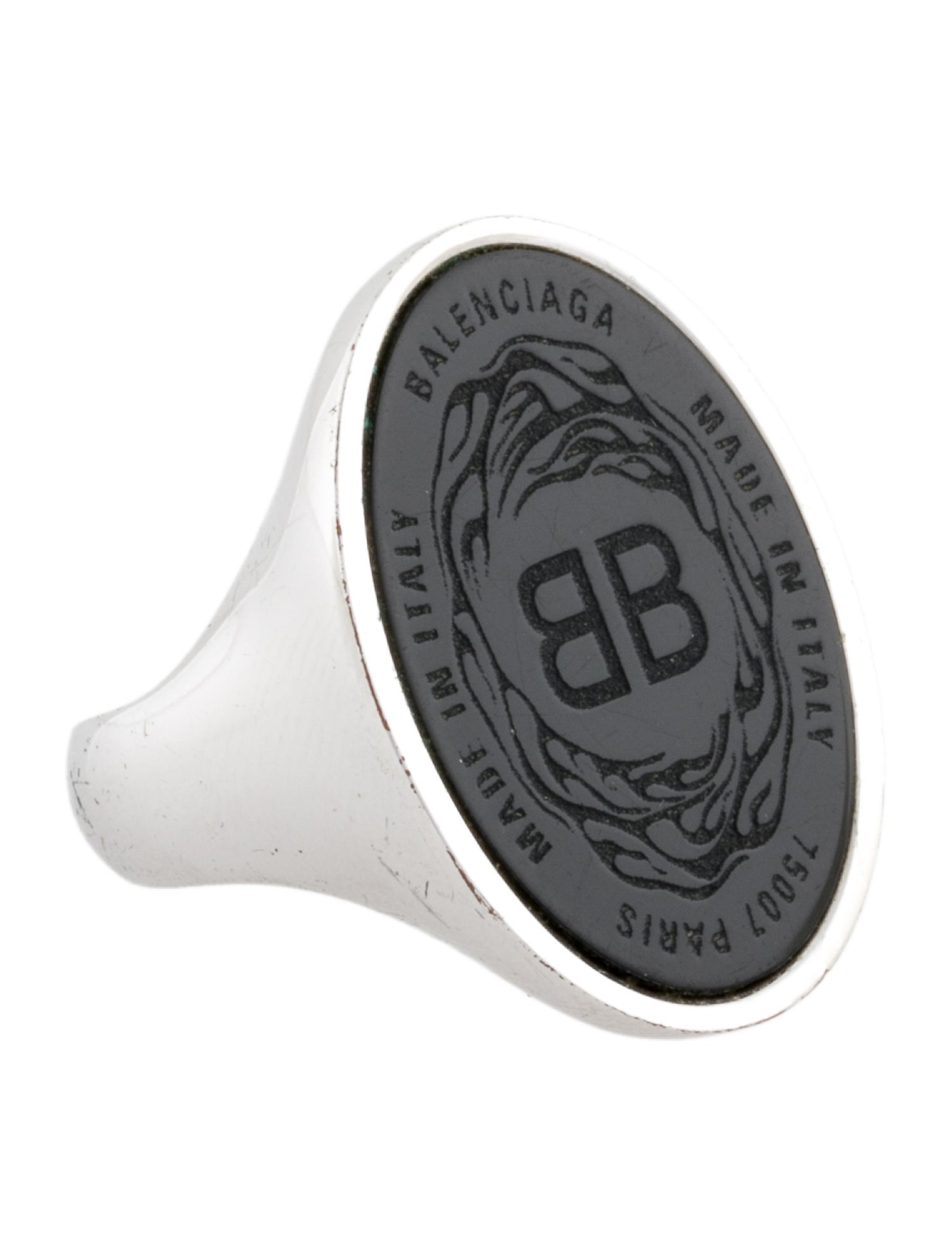 Balenciaga Enamel Logo Engraved Oval Chevaliere RIng