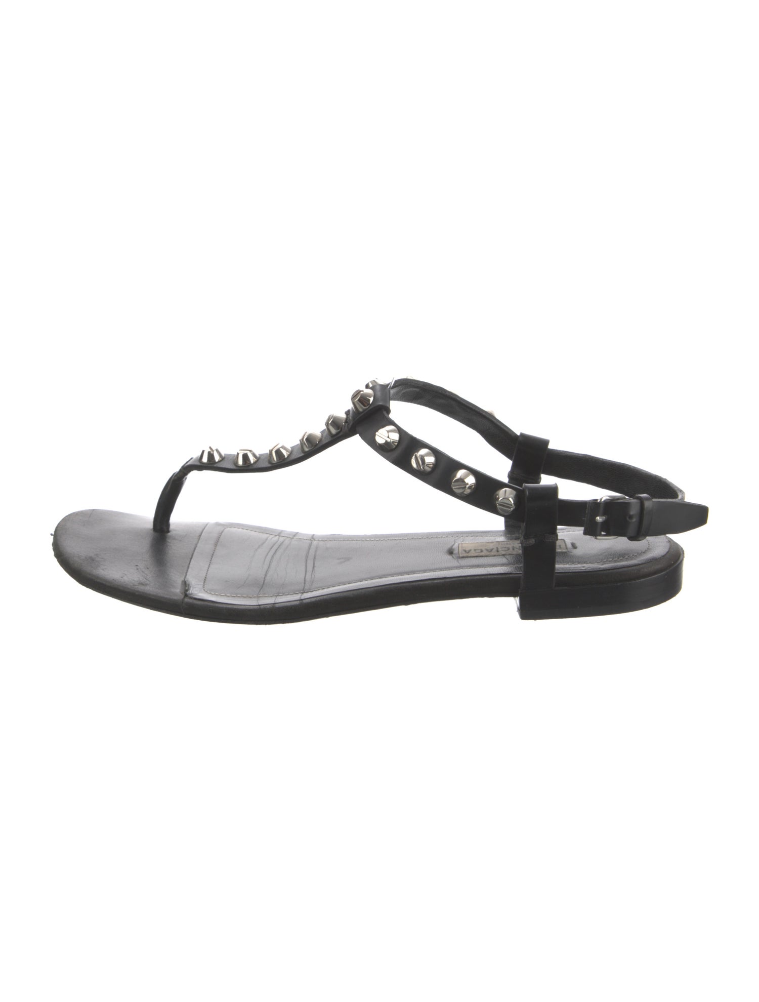 Balenciaga Leather Studded Accents T-Strap Sandals