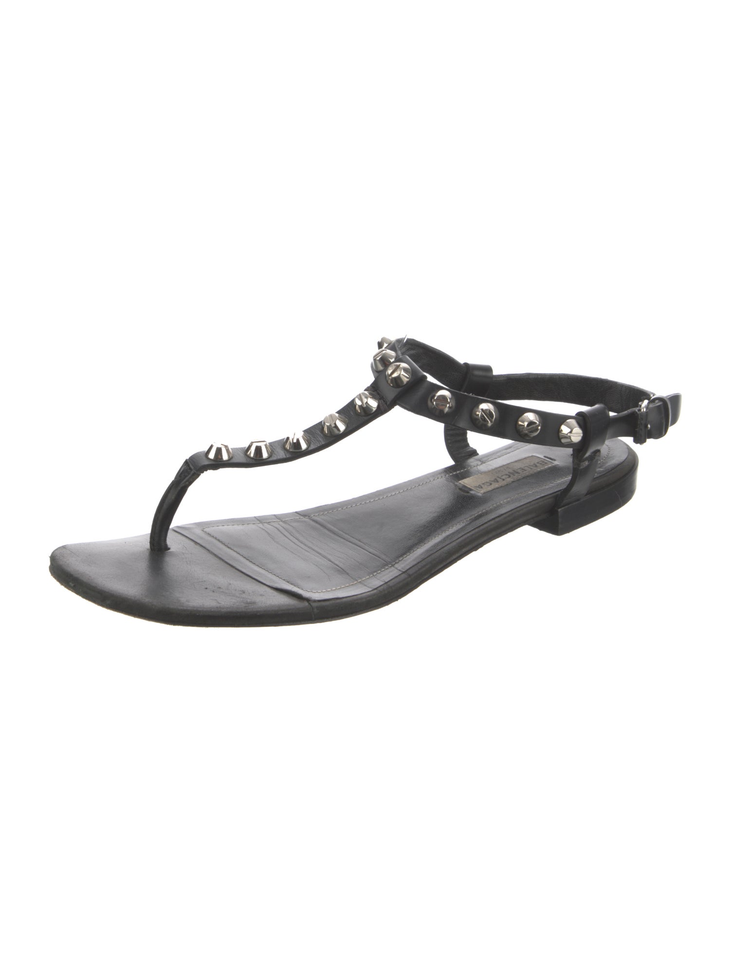 Balenciaga Leather Studded Accents T-Strap Sandals