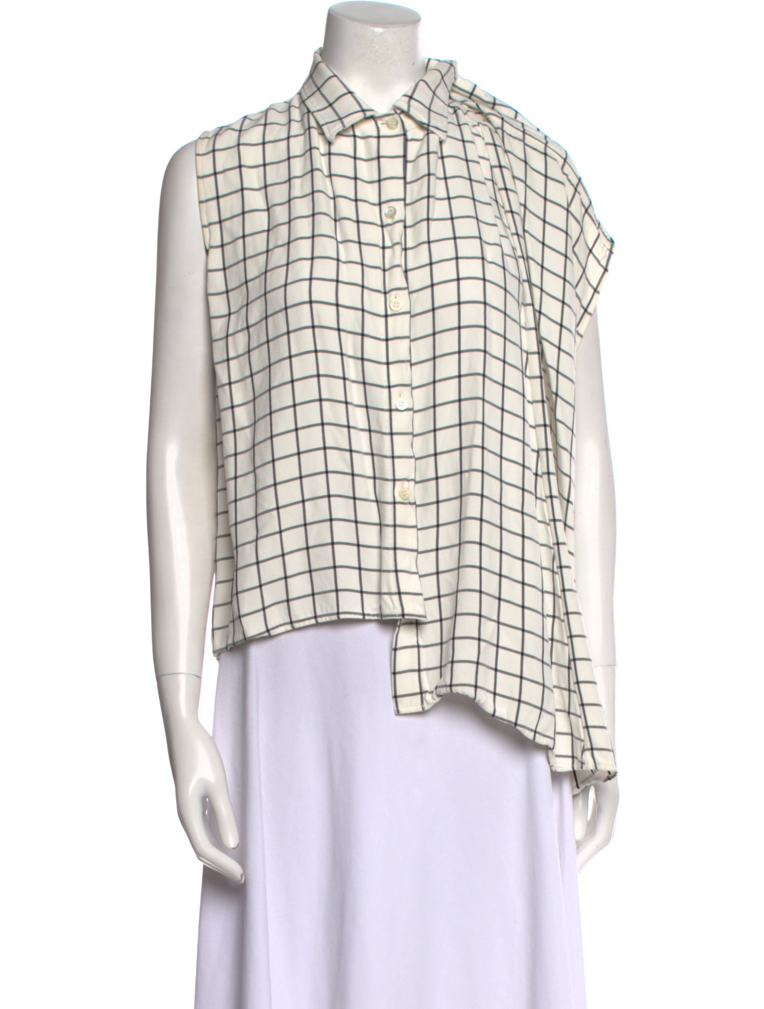 Balenciaga 2018 Plaid Print Button-Up Top