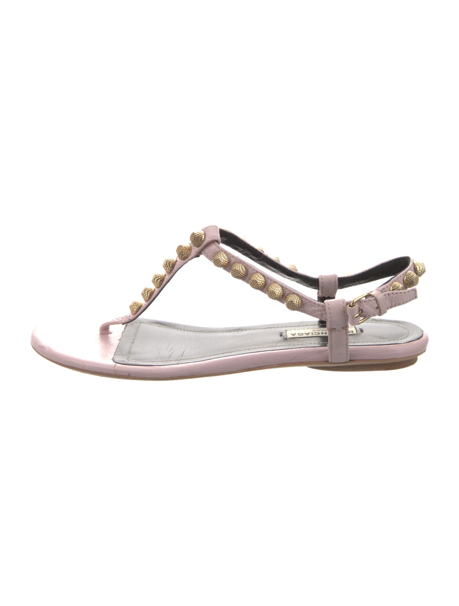 Balenciaga Leather Studded Accents T-Strap Sandals