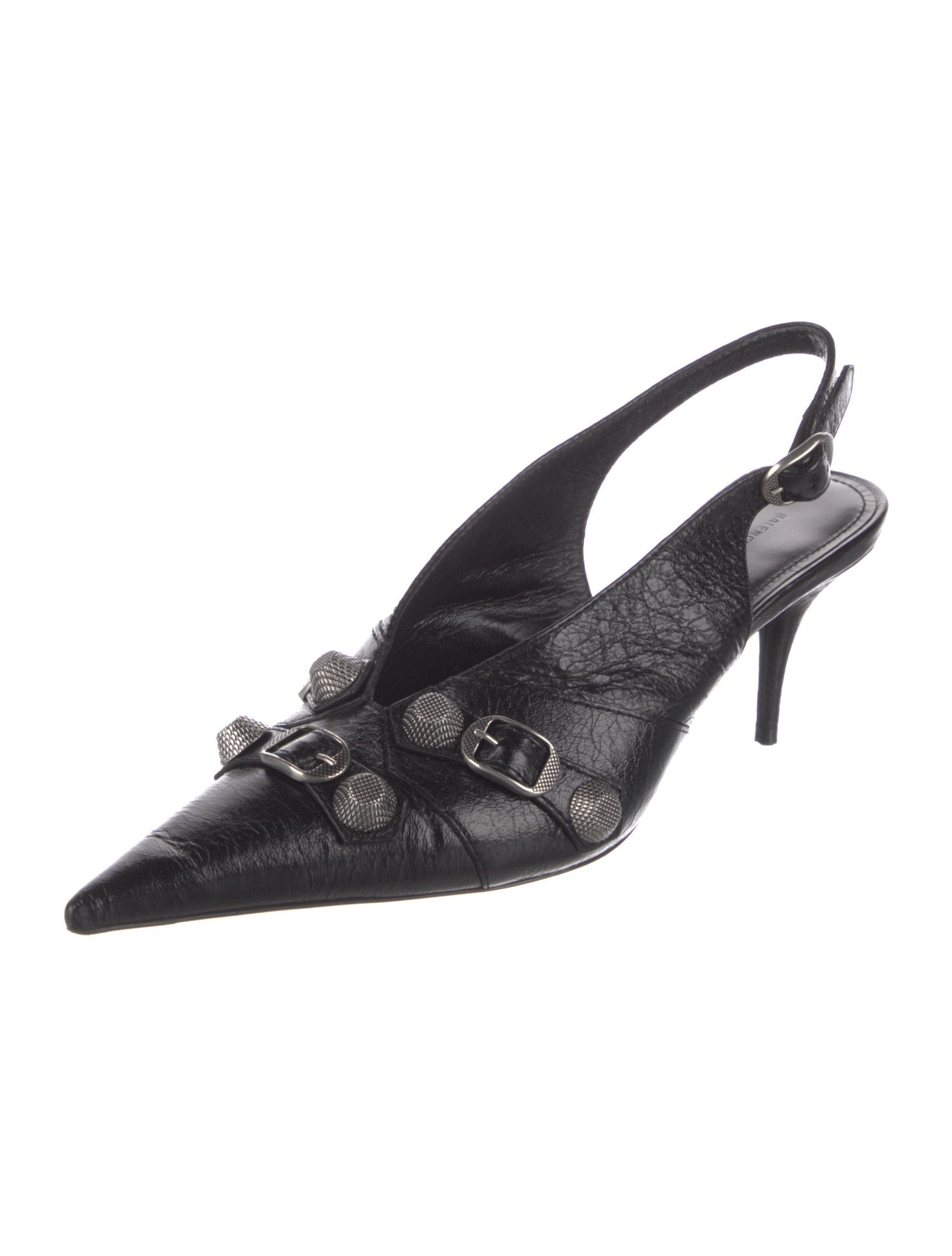 Balenciaga Leather Studded Accents Slingback Flats