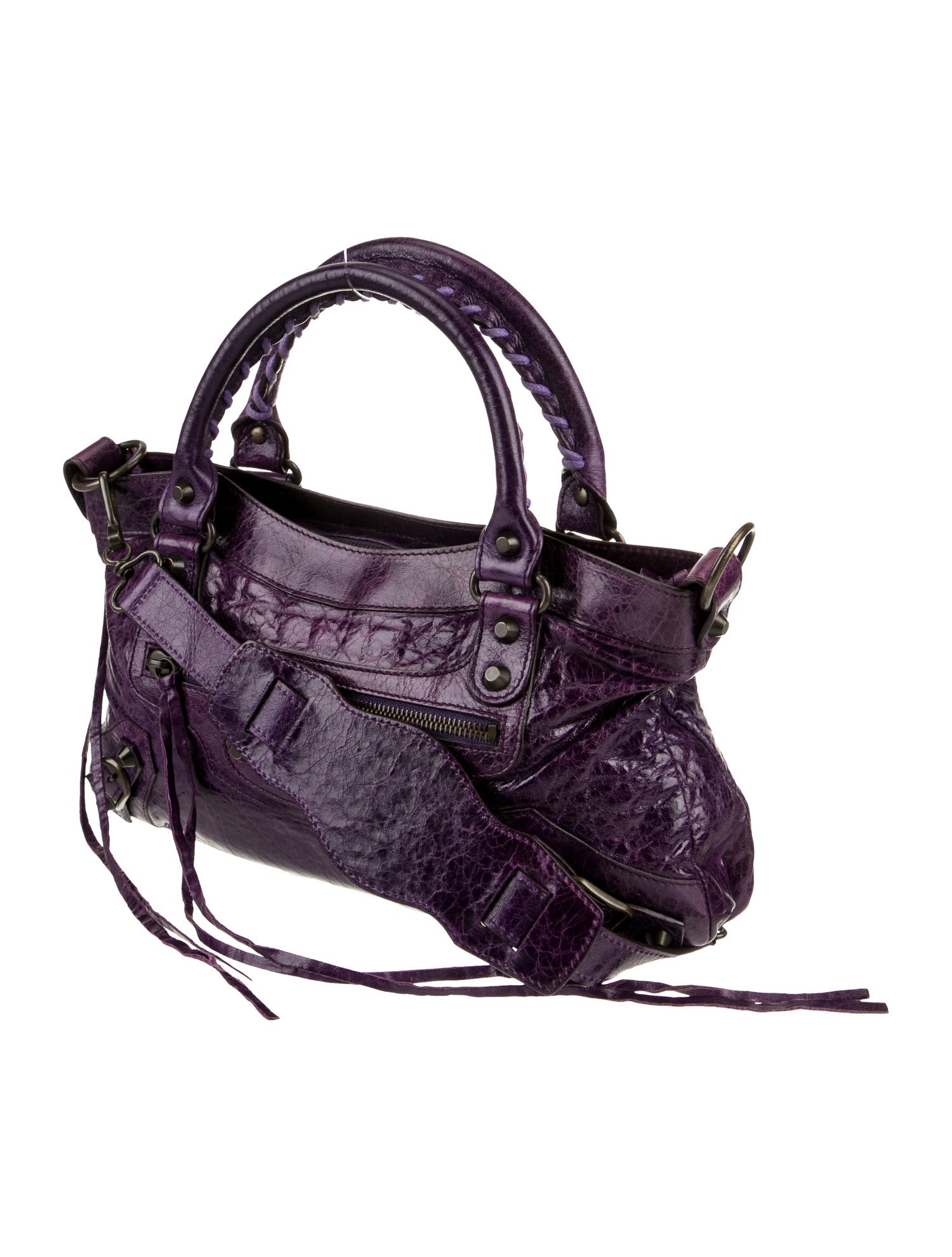Balenciaga Leather First - Purple Shoulder Bags, Handbags