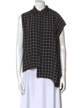Balenciaga 2018 Plaid Print Button-Up Top