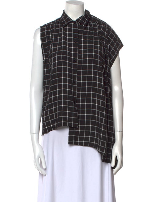Balenciaga 2018 Plaid Print Button-Up Top