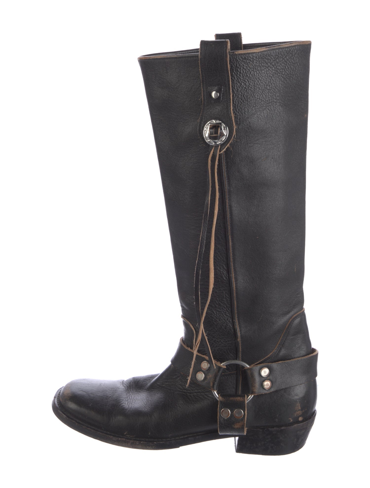 Balenciaga Leather Tassel Accents Riding Boots
