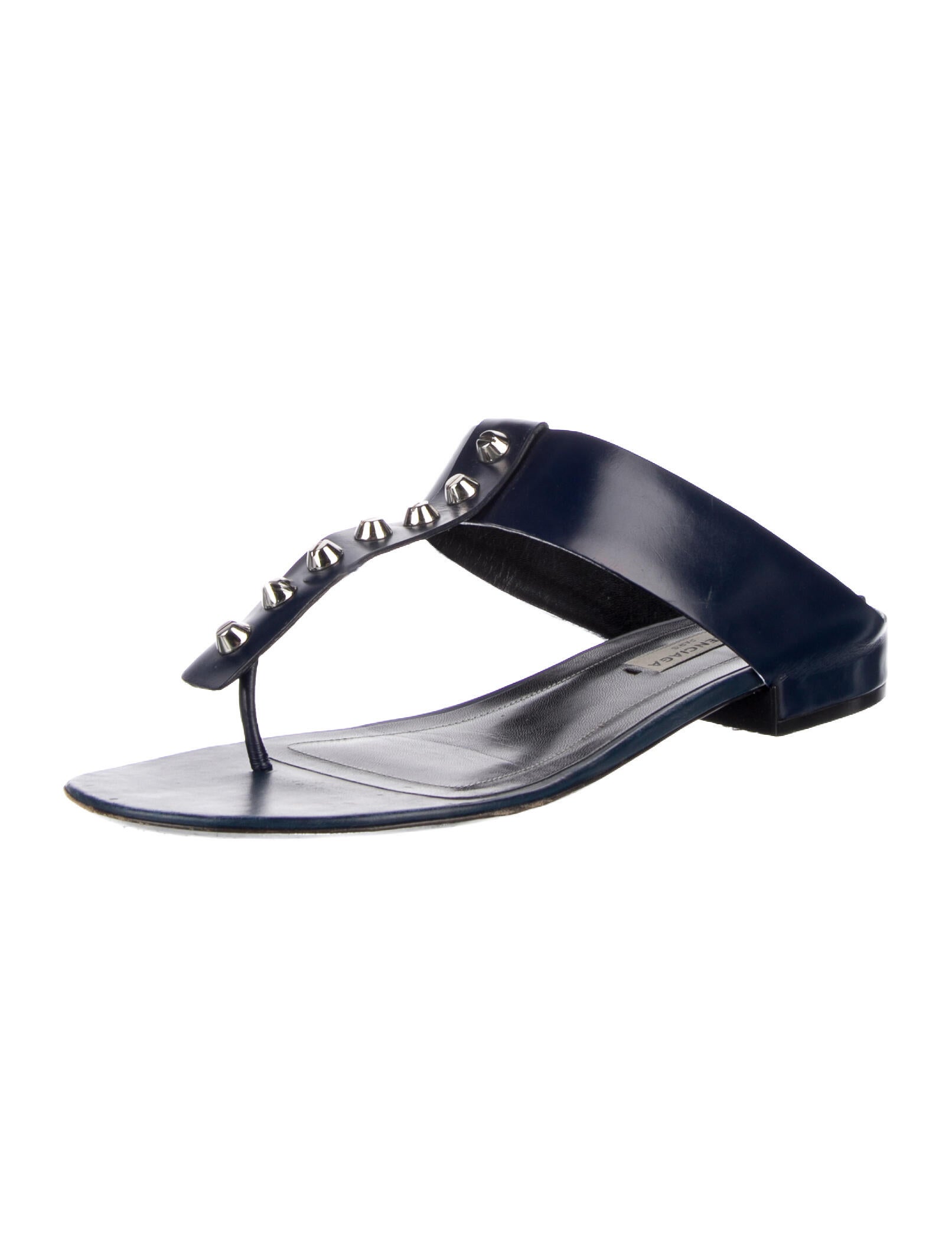 Balenciaga Leather Studded Accents T-Strap Sandals