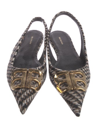 Balenciaga Tweed Houndstooth Print Slingback Flats