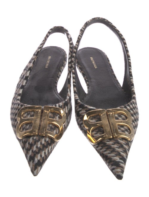 Balenciaga Tweed Houndstooth Print Slingback Flats