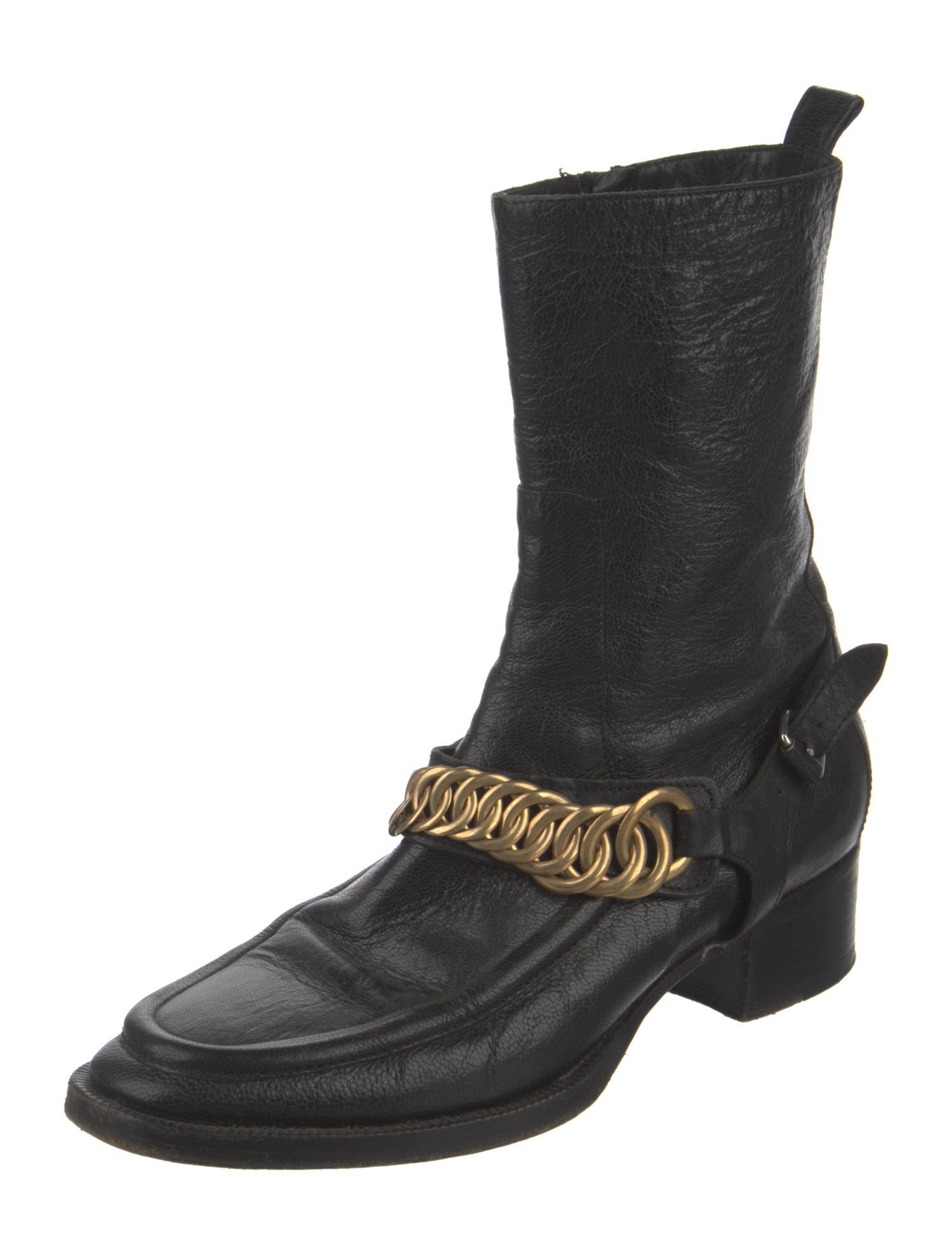 Balenciaga Leather Animal Print Moto Boots