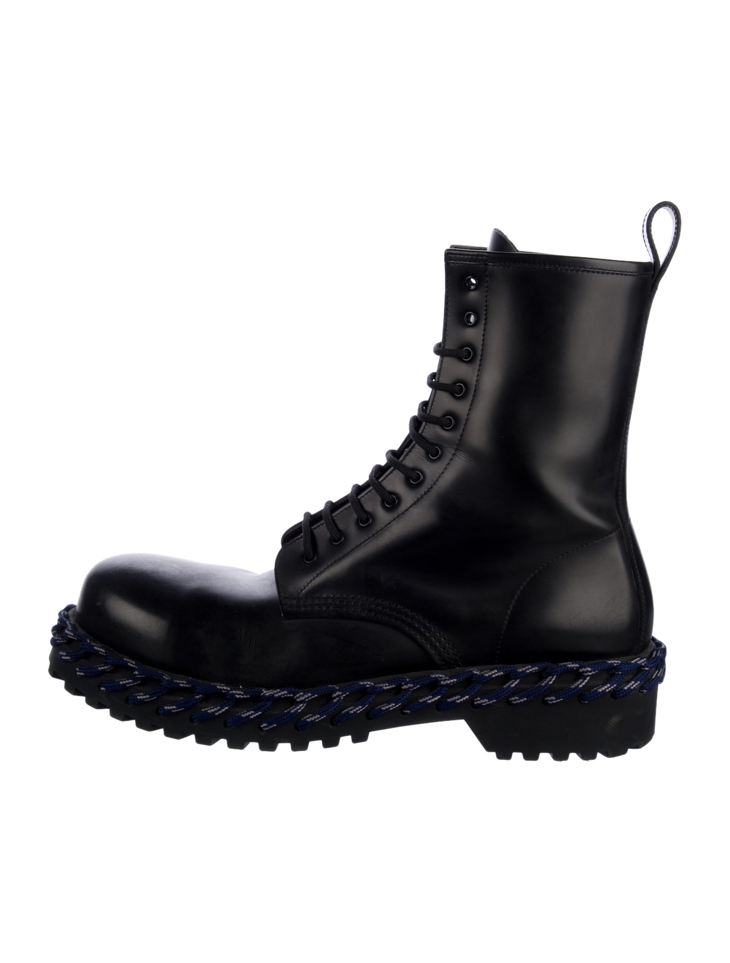 Balenciaga Leather Mesh Accents Combat Boots