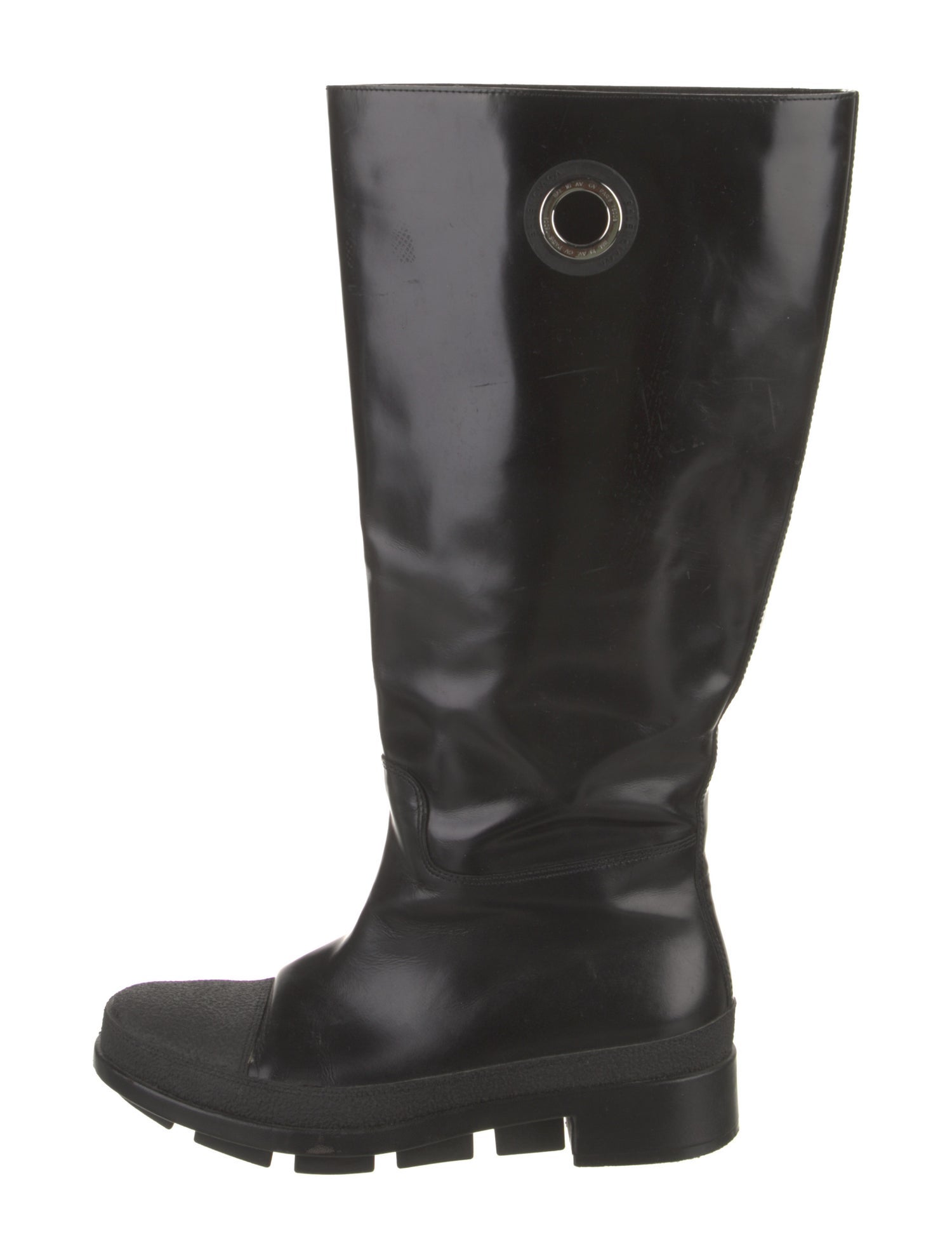Balenciaga Patent Leather Lasercut Accents Rain Boots