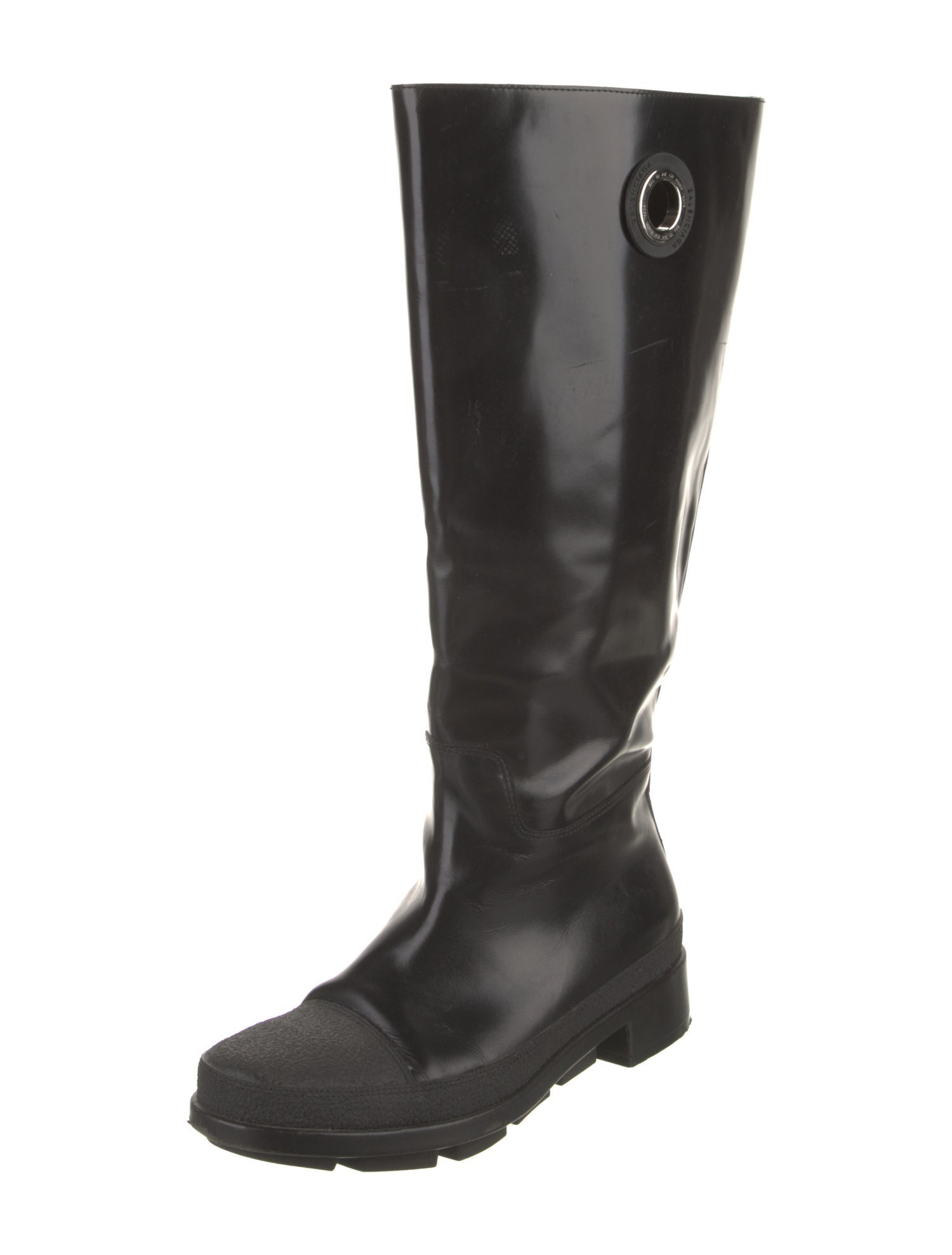 Balenciaga Patent Leather Lasercut Accents Rain Boots