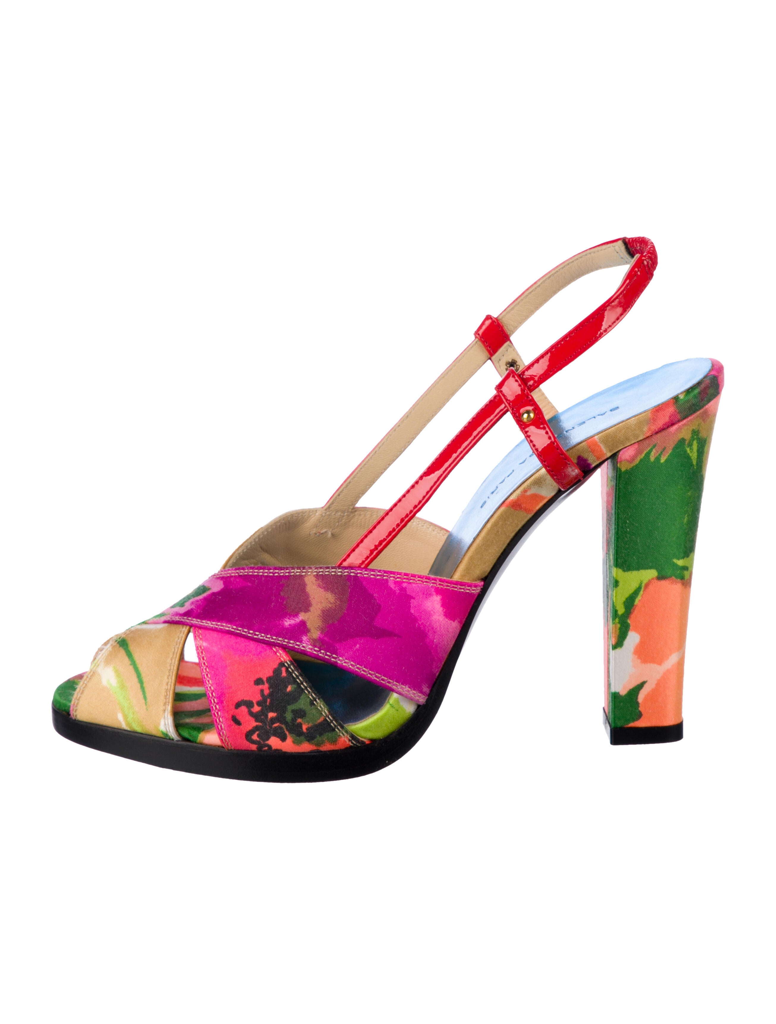 Balenciaga Satin Printed Slingback Pumps