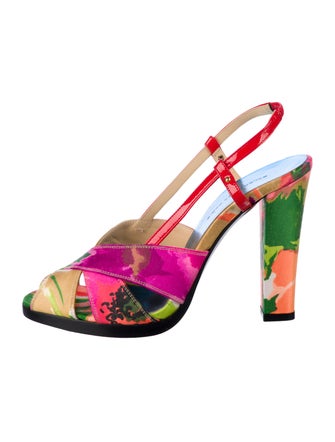 Balenciaga Satin Printed Slingback Pumps