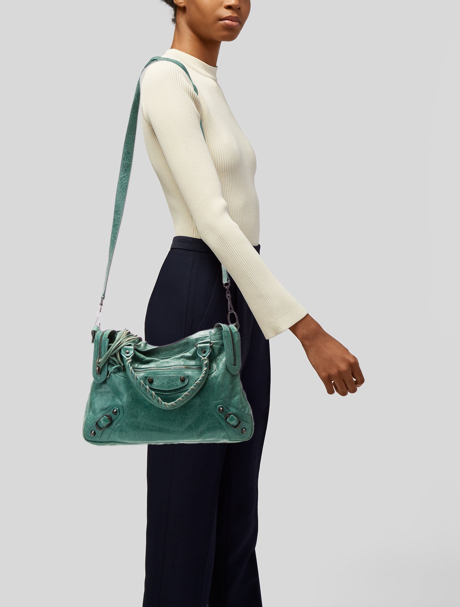 Balenciaga Motocross Ponyhair City Bag - Black Shoulder Bags