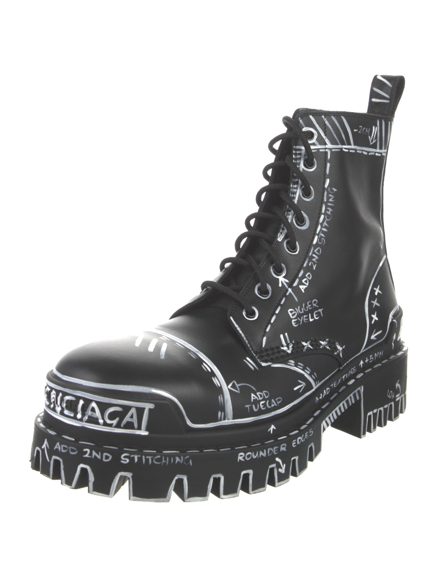 Balenciaga Leather Printed Combat Boots