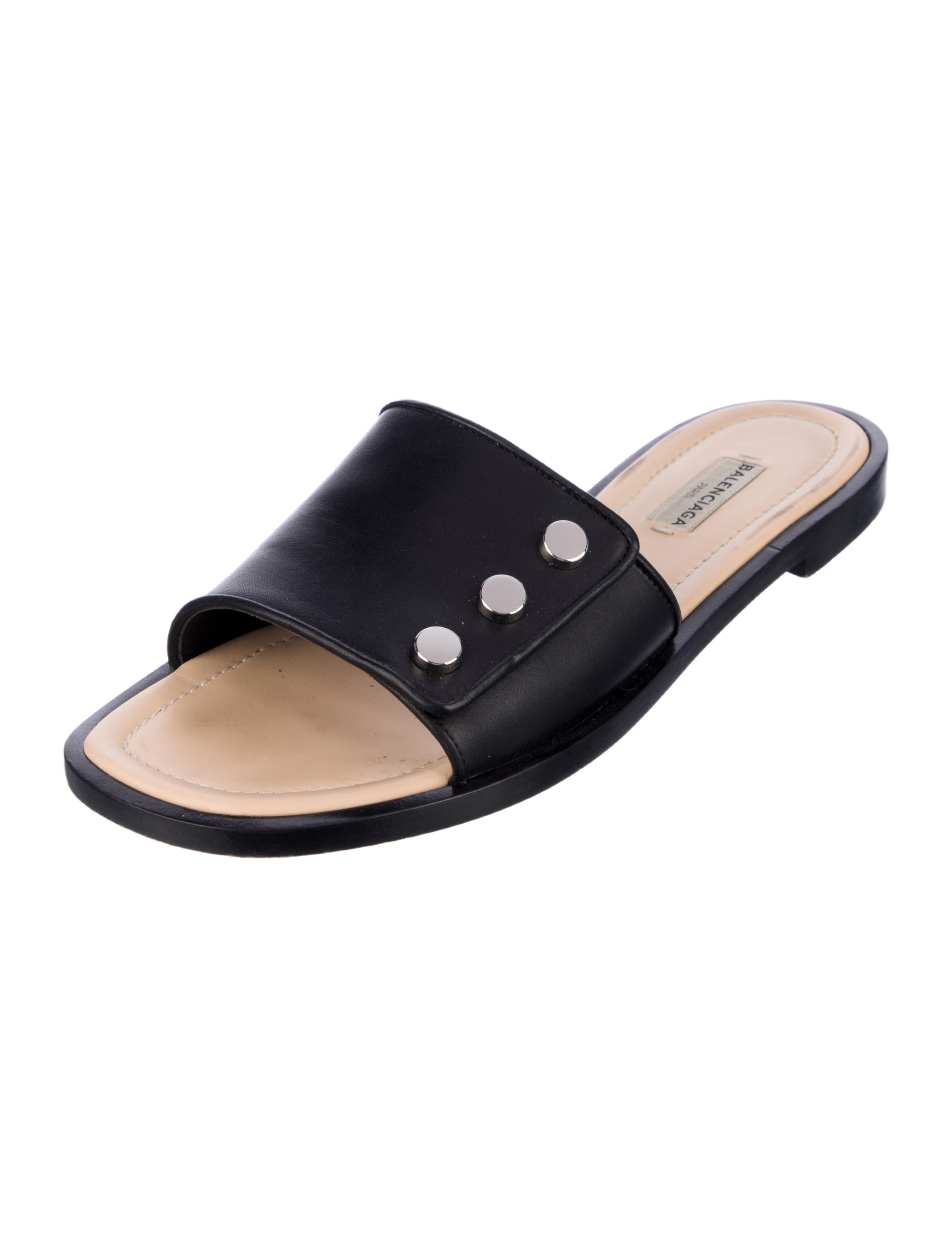 Balenciaga Leather Studded Accents Slides