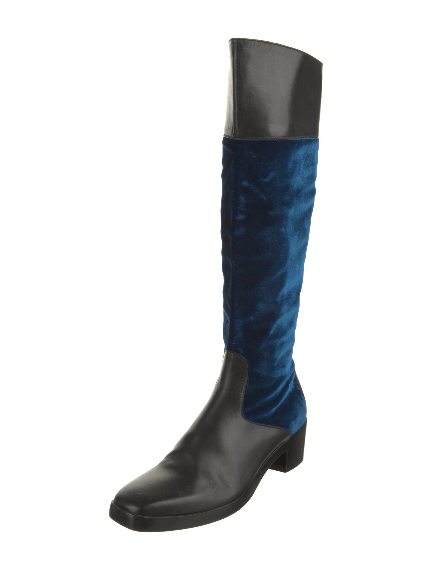 Balenciaga Leather Colorblock Pattern Riding Boots