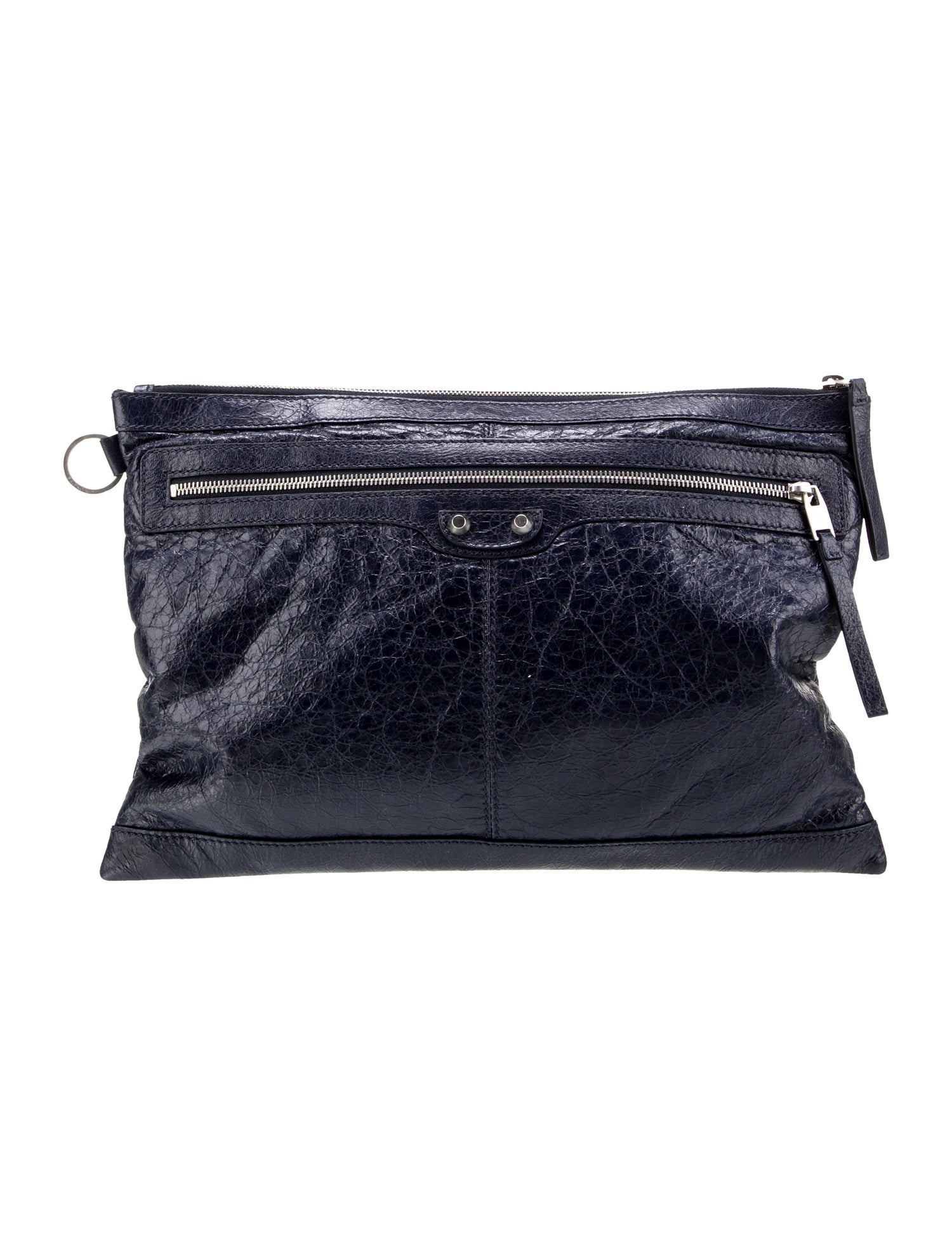 Balenciaga Leather Navy Clip Clutch Large