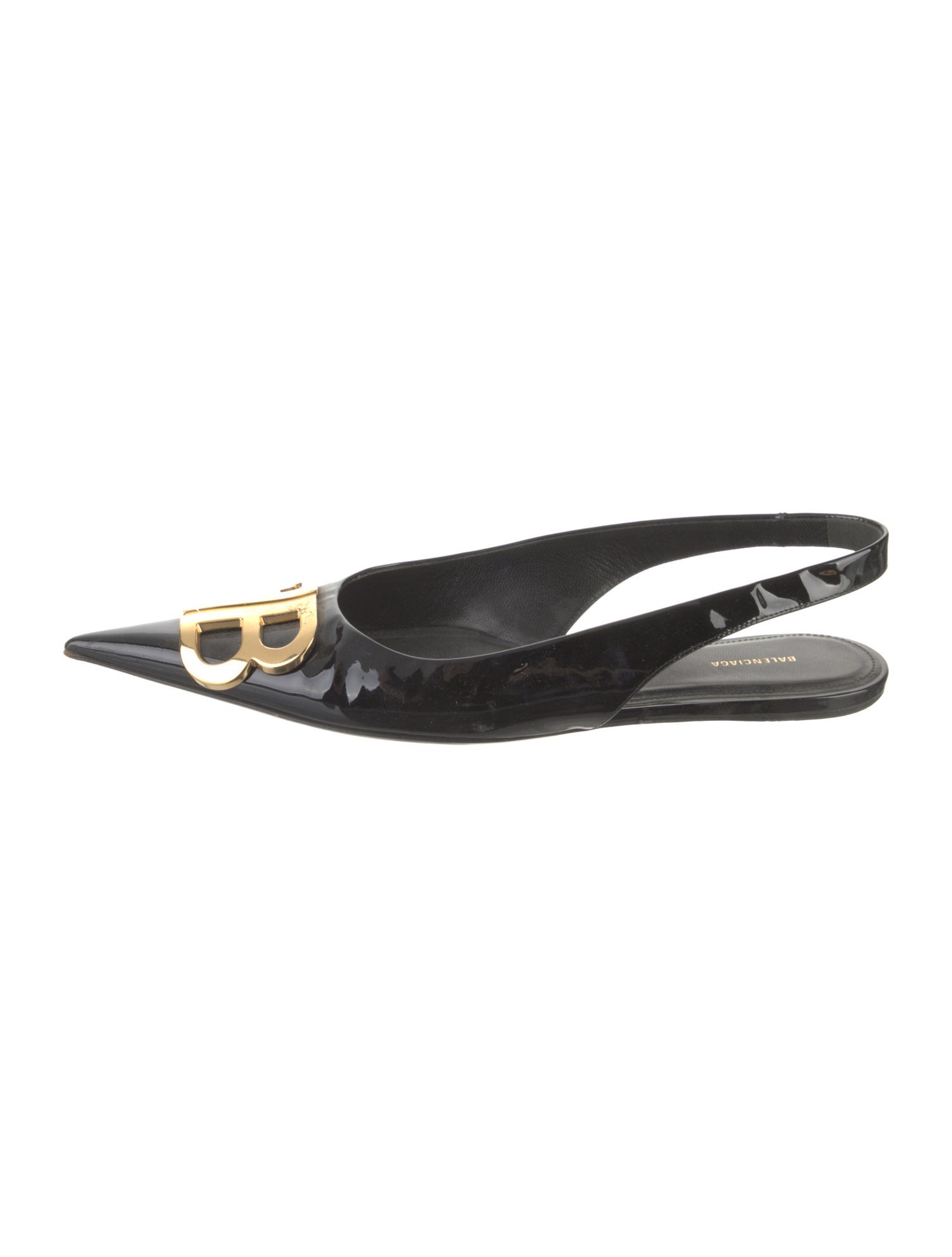 Balenciaga Signature Logo Patent Leather Slingback Flats