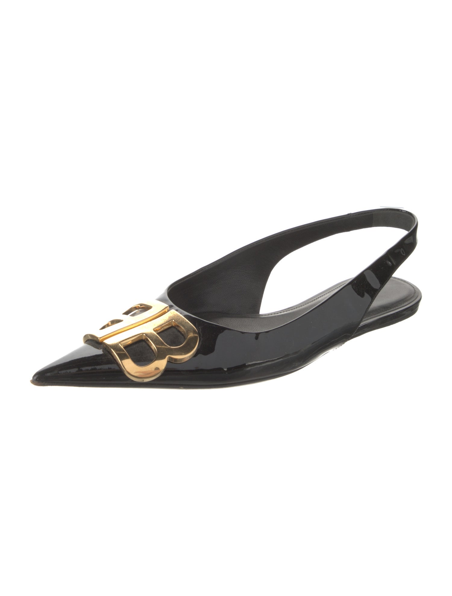 Balenciaga Signature Logo Patent Leather Slingback Flats
