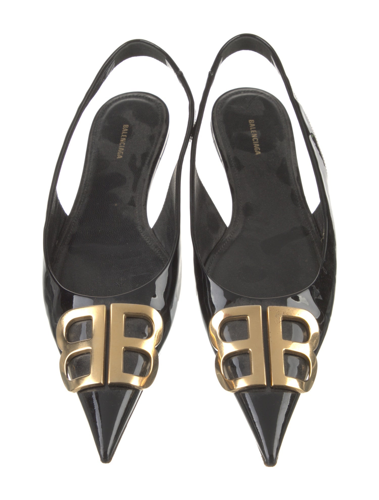 Balenciaga Signature Logo Patent Leather Slingback Flats