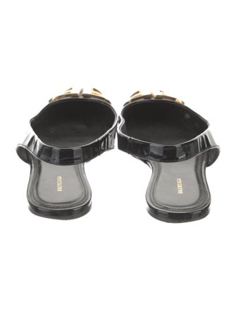Balenciaga Signature Logo Patent Leather Slingback Flats