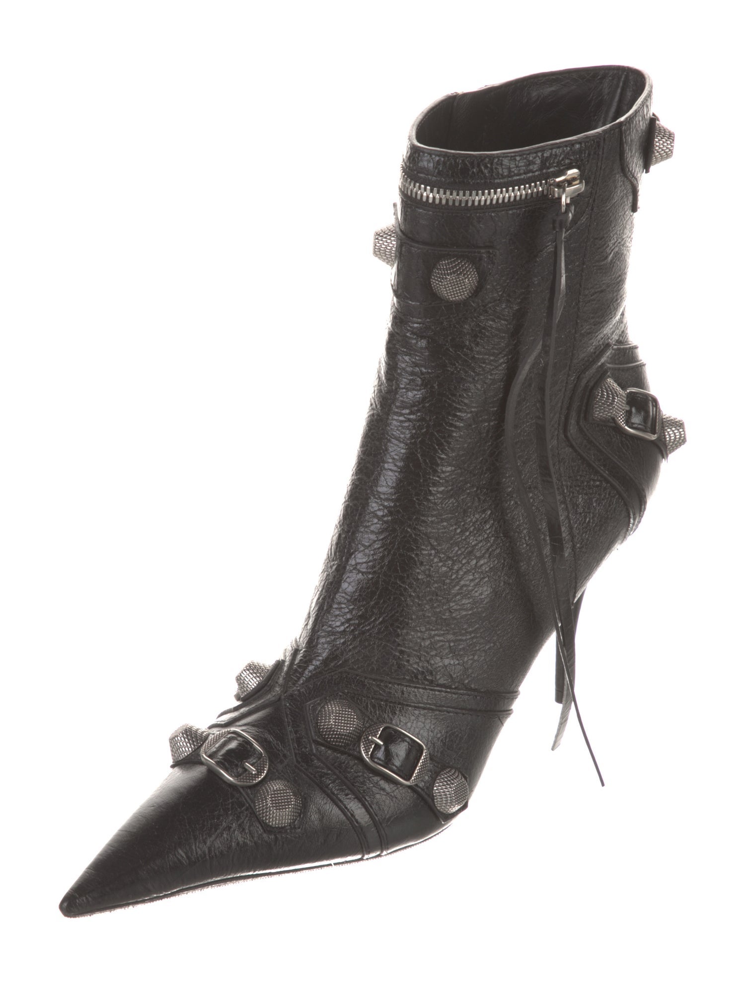 Balenciaga Leather Studded Accents Moto Boots
