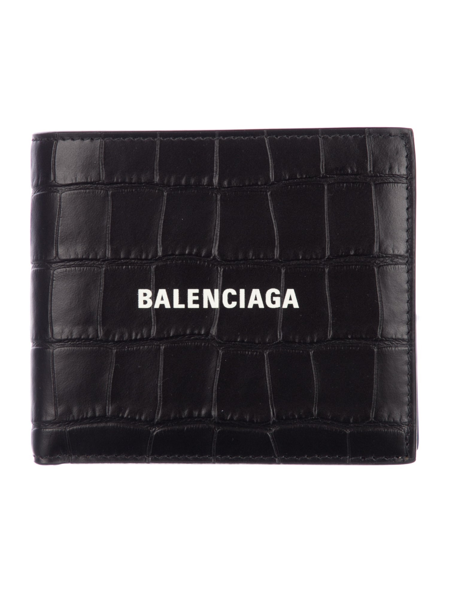 Balenciaga Embossed Leather Graphic Print Bifold Wallet