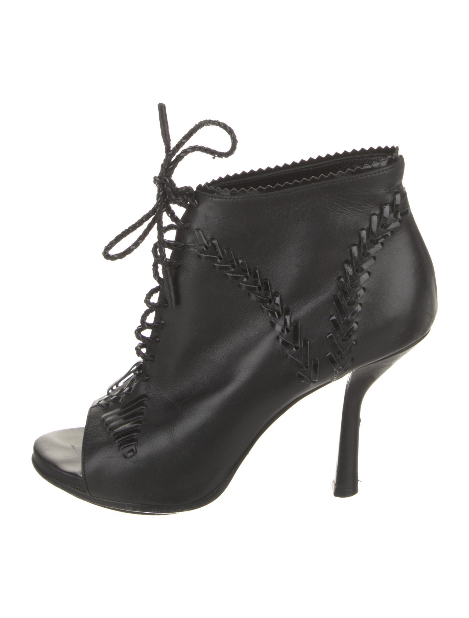 Balenciaga Leather Whipstitch Trim Lace-Up Boots