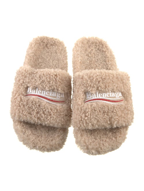 Balenciaga Shearling Graphic Print Slides