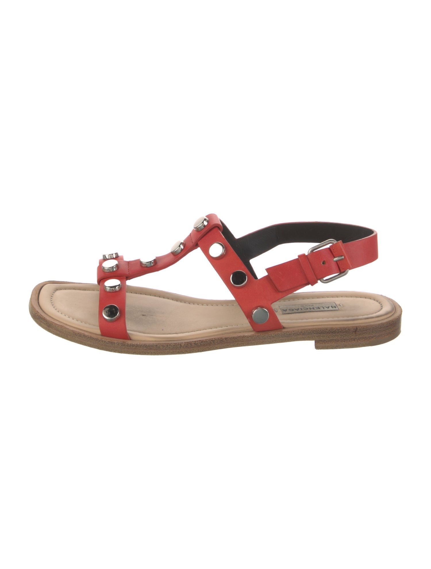 Balenciaga Leather Studded Accents T-Strap Sandals