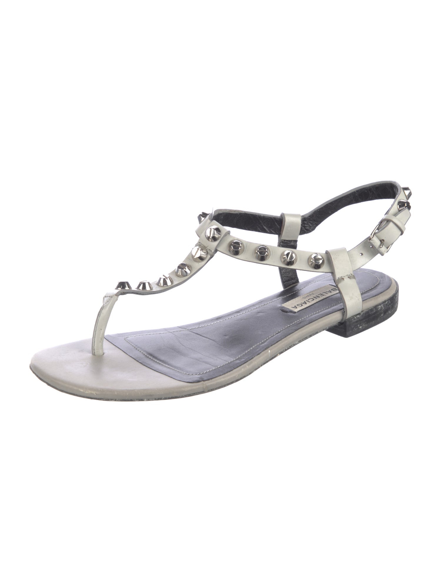 Balenciaga Leather Studded Accents T-Strap Sandals