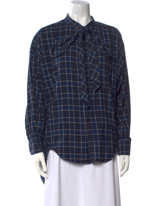 Balenciaga 2018 Plaid Print Button-Up Top